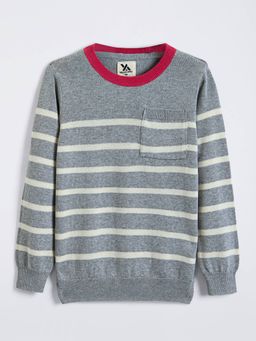 Hopscotch - Boys Grey Cotton Round Neck Sweater