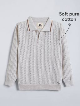 Hopscotch - Boys Off White Cotton Collar Neck Sweater