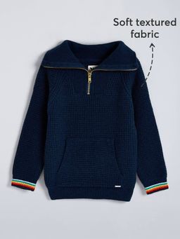 Hopscotch - Boys Navy Blue Acrylic Collar Neck Sweater