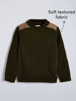 Hopscotch - Boys Olive Acrylic Round Neck Sweater