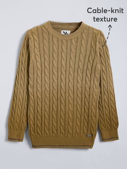 Hopscotch - Boys Beige Cotton Round Neck Sweater