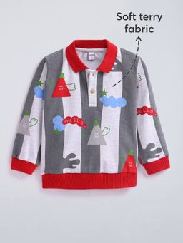 Hopscotch - Boys Red Cotton Collar Neck Sweatshirt