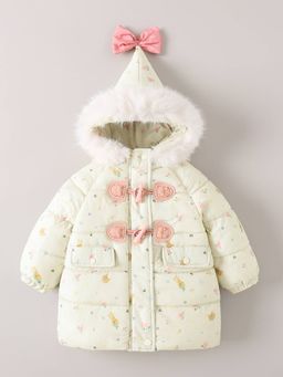Hopscotch - Girls Beige Polyester Hooded Long Coat