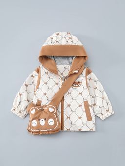Hopscotch - Boys White Polyester Hooded Jacket with Bag