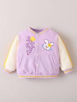 Hopscotch - Girls Lavender Cotton Blend Round Neck Jacket