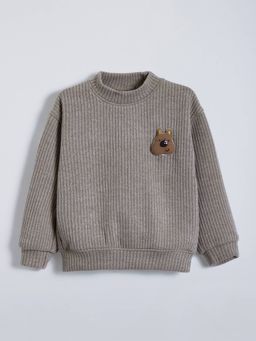 Hopscotch - Boys Khaki Cotton Blend Round Neck Sweatshirt