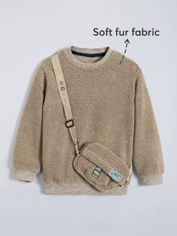 Hopscotch - Boys Brown Polyester Round Neck Sweatshirt with Bag