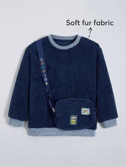 Hopscotch - Boys Navy Blue Polyester Round Neck Sweatshirt with Bag