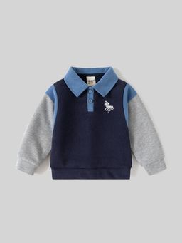 Hopscotch - Boys Navy Blue Cotton Blend Collar Neck Sweatshirt