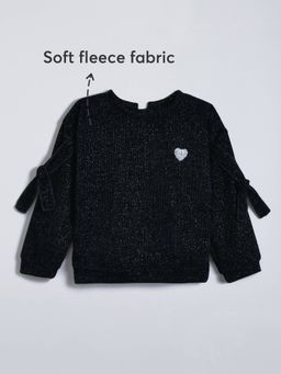 Hopscotch - Girls Black Cotton Blend Round Neck Sweatshirt