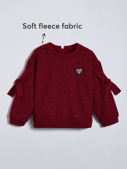 Hopscotch - Girls Red Cotton Blend Round Neck Sweatshirt