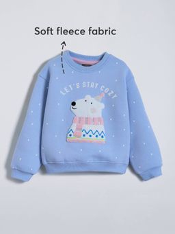 Hopscotch - Girls Blue Cotton Blend Round Neck Sweatshirt