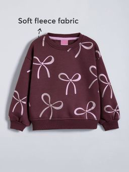 Hopscotch - Girls Burgundy Cotton Blend Round Neck Sweatshirt