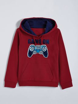 Hopscotch - Boys Red Cotton Hooded Hoodie