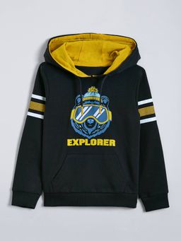 Hopscotch - Boys Black Cotton Hooded Hoodie