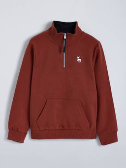 Hopscotch - Boys Maroon Cotton High Neck Sweatshirt
