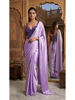 HANDME - Lilac Satin Saree with Sequins Unstitched Blouse with Unstitched