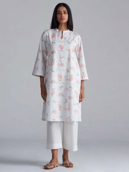 Ganga Fashions - White Printed and Embroidered Cotton Kurta Set