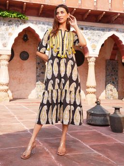 Indisangam - Ajrakh Printed Embroidered Dress