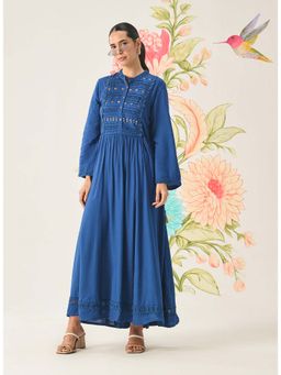 Lakshita - Blue Self-Embroidered Flared Dress