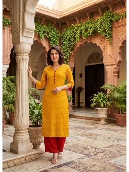 DECKEDUP - Yellow Rayon Straight Kurta Set