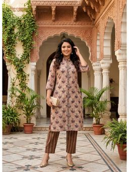 DECKEDUP - Maroon Cotton Printed Straight Kurta Set