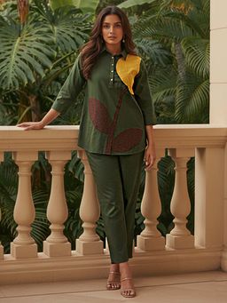 Zolo Label - Elegant Forest Green Floral Embroidery Co-Ord Set