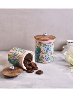 The 7 Dekor - Ceramic Jar With Wooden Lid (Set of 2)