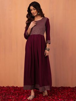 Indya - Maroon Embroidered Anarkali Kurta
