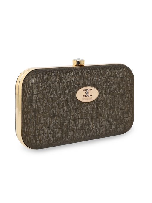 Buy ESBEDA Gunmetal Color Matty Croco Pattern Clutch For Women Online