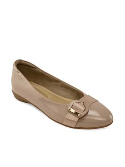 ROCIA - Beige Women Solid Patent Buckled Ballerinas