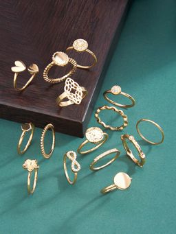 Zaveri Pearls - Set of 15 Gold Tone Contemporary Classy Stackable Rings-ZPFK13687