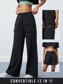 The Souled Store - Black Solid Loose Fit Convertible Pants