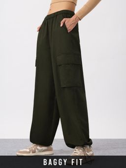 The Souled Store - Green Solid Loose Fit Trouser