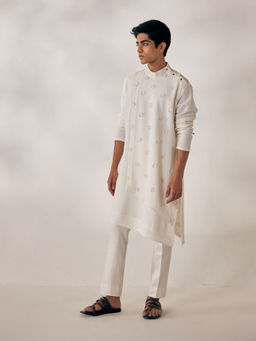 Jatin Malik - White Applique Kurta (Set of 2)
