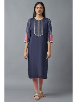 WISHFUL by W - Blue Floral Kurta