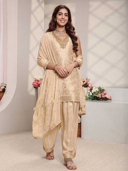 Libas - Women Cream Floral Sequined Kurta with Salwar and Dupatta