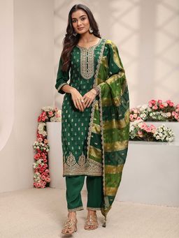 Libas - Women Green Floral Woven Kurta with Pant and Dupatta