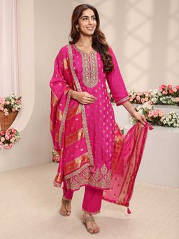 Libas - Women Pink Floral Woven Kurta with Pant and Dupatta