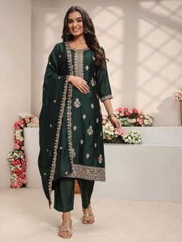 Libas - Women Green Embroidered Sequined Kurta with Pant and Dupatta