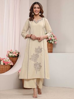 Libas - Women Off White Floral Embroidered Kurta with Palazzo