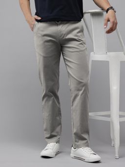 GENIPS - Mens Cotton Blended Relaxed Fit Grey Casual Trouser
