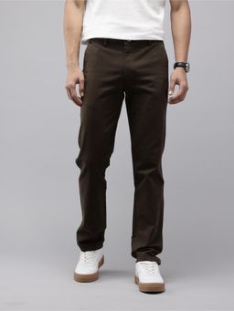 GENIPS - Mens Cotton Relaxed Fit Olive Casual Trouser