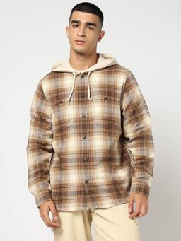 GAP - Men Checks Hooded Neck Brown Shirt