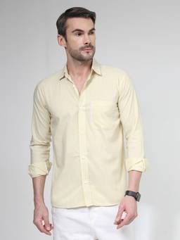 NEUDIS - Mens Cotton Yellow and White Vertical Stripe Casual Shirt for Men