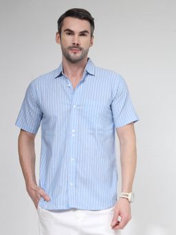NEUDIS - Mens Cotton Half Sleeve Vertical Stripe Casual Shirt for Men
