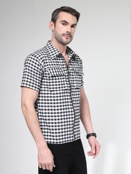 NEUDIS - Mens Black and White Checked Half Sleeve Casual Shirt for Men