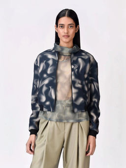 Genes Lecoanet Hemant - Women Blue Graphic Printed Open Front Crop Jacket