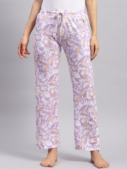 Monte Carlo - Womens Light Purple Printed Regular Fit Lower Trousers