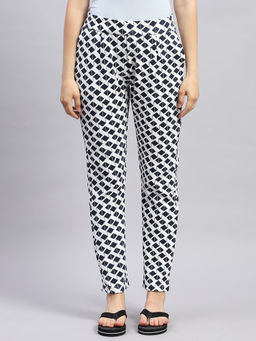 Monte Carlo - Womens Navy Blue Printed Regular Fit Lower Trousers